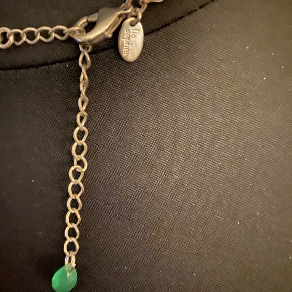 Retired Lia Sophia Meadow Necklace and Earrings Emerald Green Silver tone chain - Picture 4 of 6